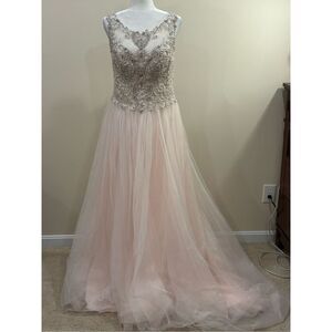 Rebecca Ingram Women's Amanda Lace Tulle Wedding Dress Ivory Blush Pink Size 14
